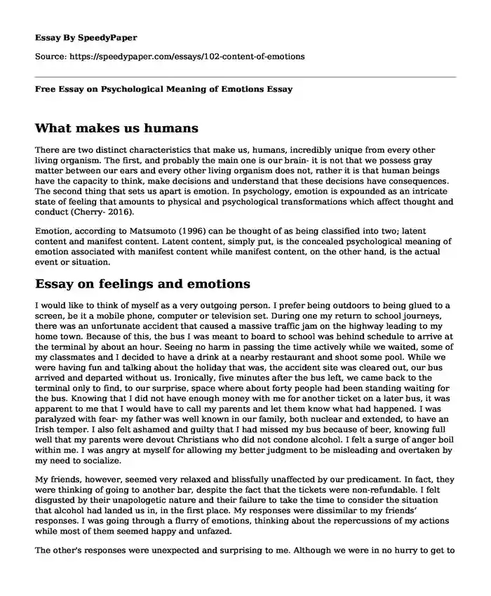 Free Essay on Psychological Meaning of Emotions