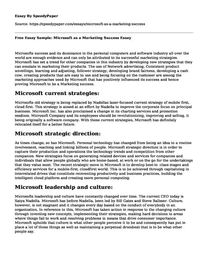Free Essay Sample: Microsoft as a Marketing Success