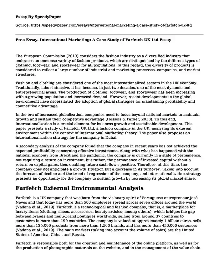 Free Essay. International Marketing: A Case Study of Farfetch UK Ltd