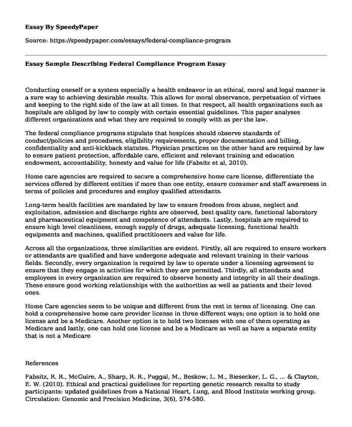 Essay Sample Describing Federal Compliance Program