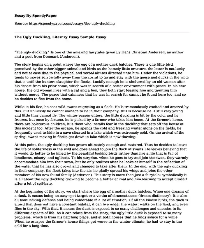 The Ugly Duckling, Literary Essay Sample