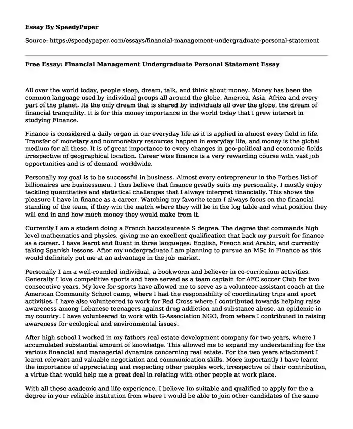 finance personal statement undergraduate