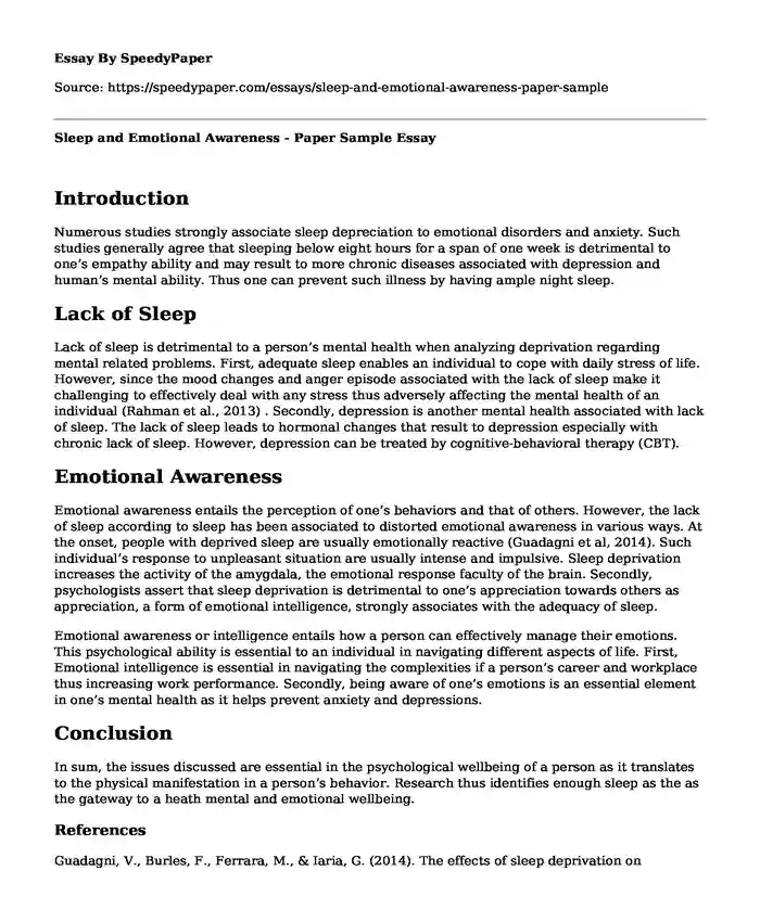 Sleep and Emotional Awareness - Paper Sample