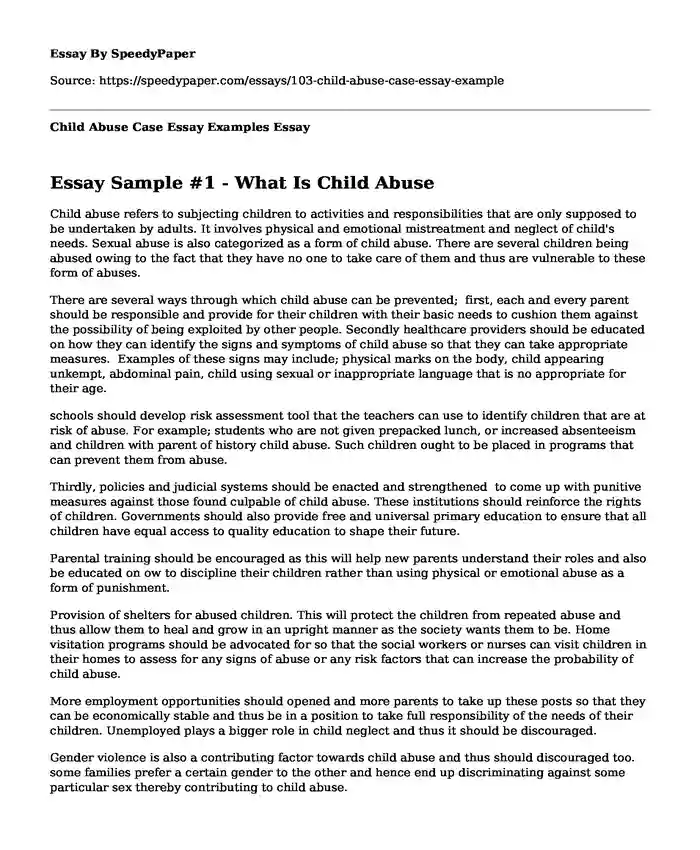 📚 Child Abuse Case Essay Examples | SpeedyPaper.com