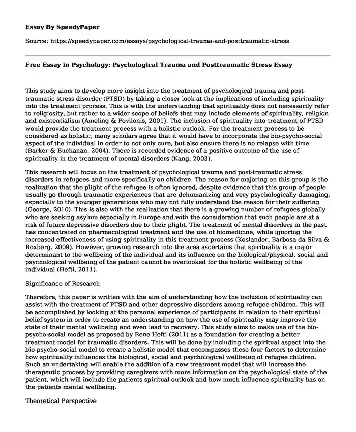 Free Essay in Psychology: Psychological Trauma and Posttraumatic Stress