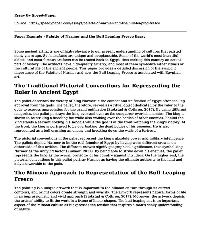 Paper Example - Palette of Narmer and the Bull Leaping Fresco