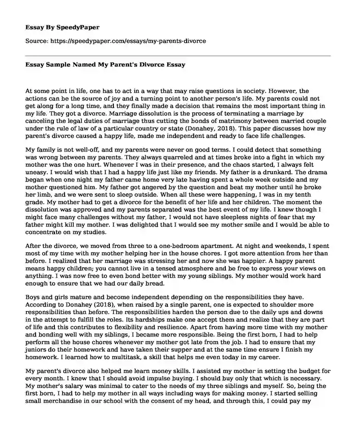 reflective essay on parents divorce