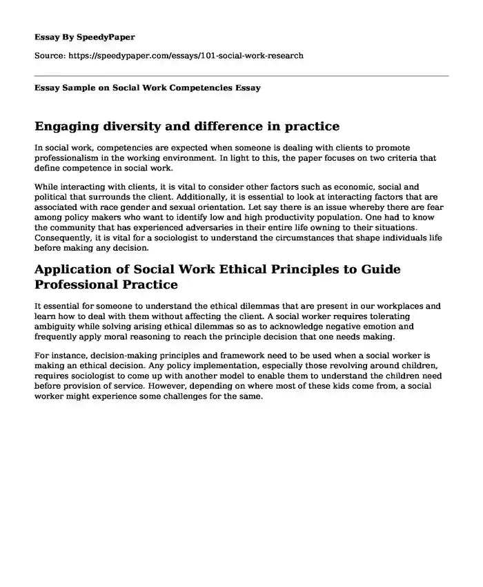 Essay Sample on Social Work Competencies