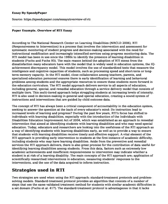 Paper Example. Overview of RTI