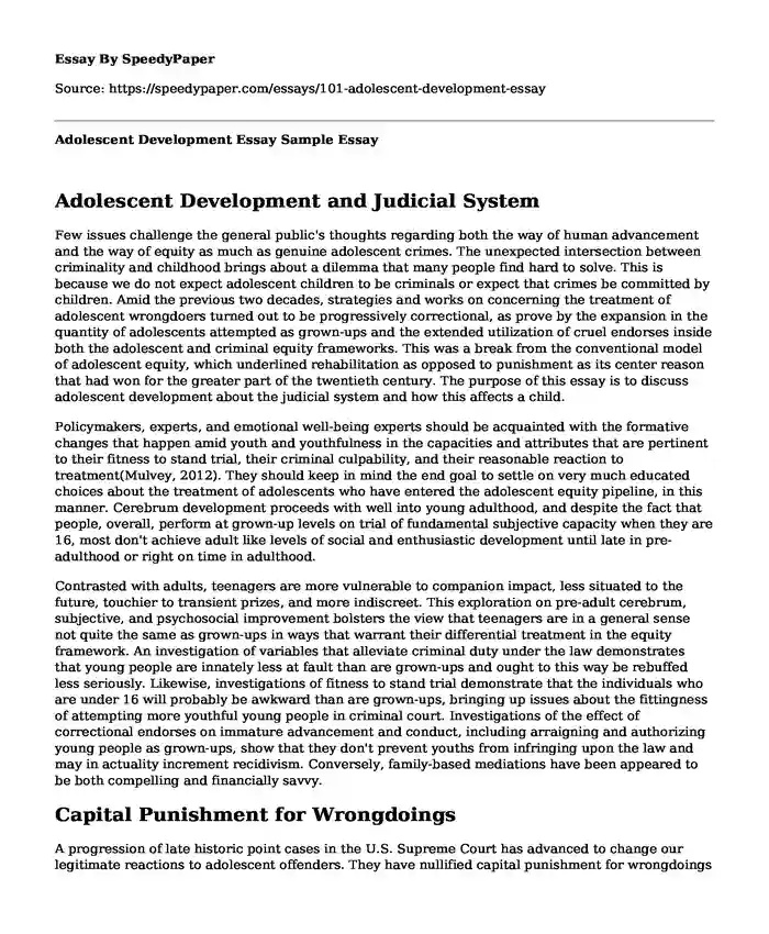 Adolescent Development Essay Sample