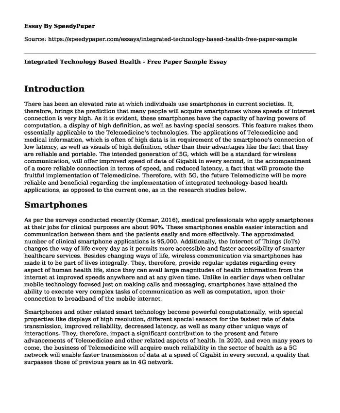 Integrated Technology Based Health - Free Paper Sample
