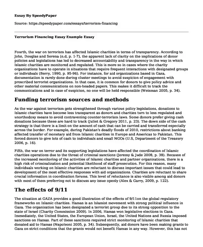 Terrorism Financing Essay Example