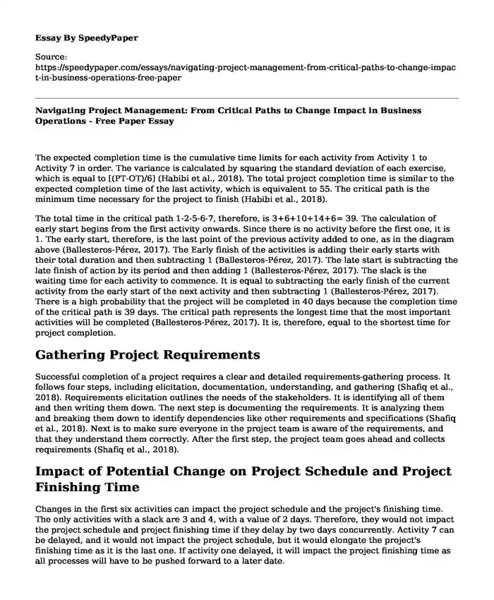 Navigating Project Management: From Critical Paths to Change Impact in Business Operations - Free Paper
