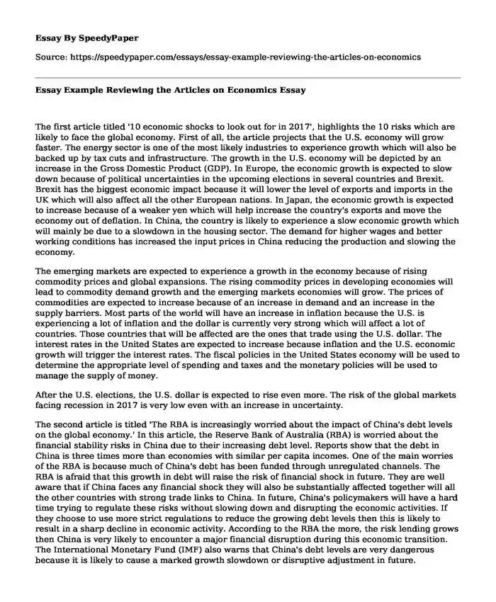 Essay Example Reviewing the Articles on Economics