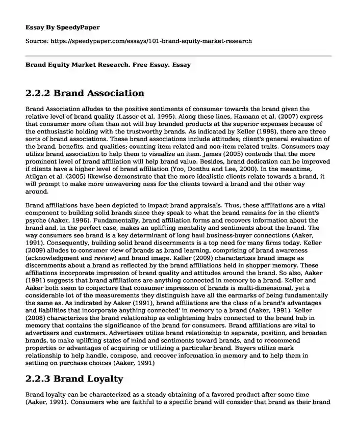 Brand Equity Market Research. Free Essay.