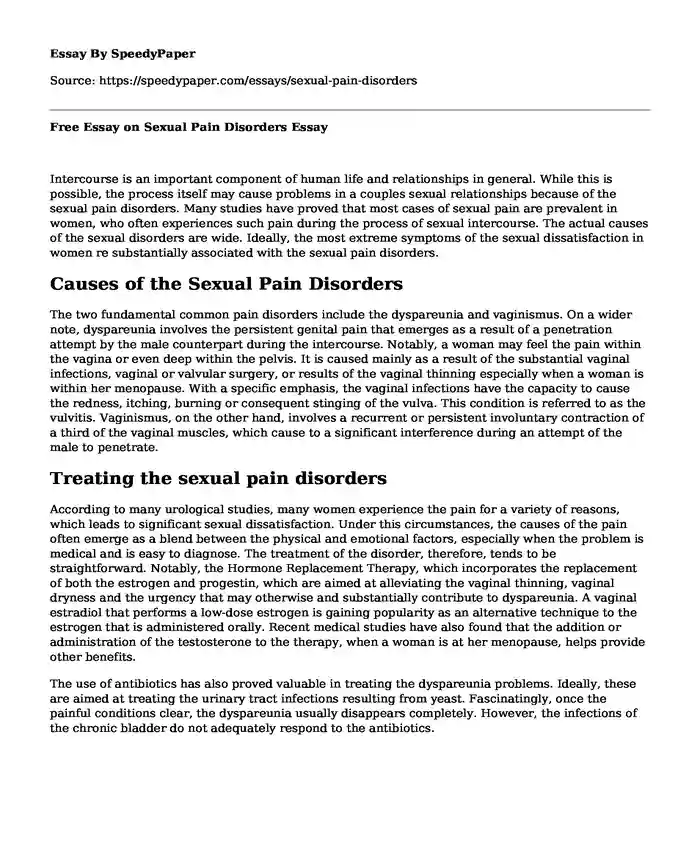 Free Essay on Sexual Pain Disorders