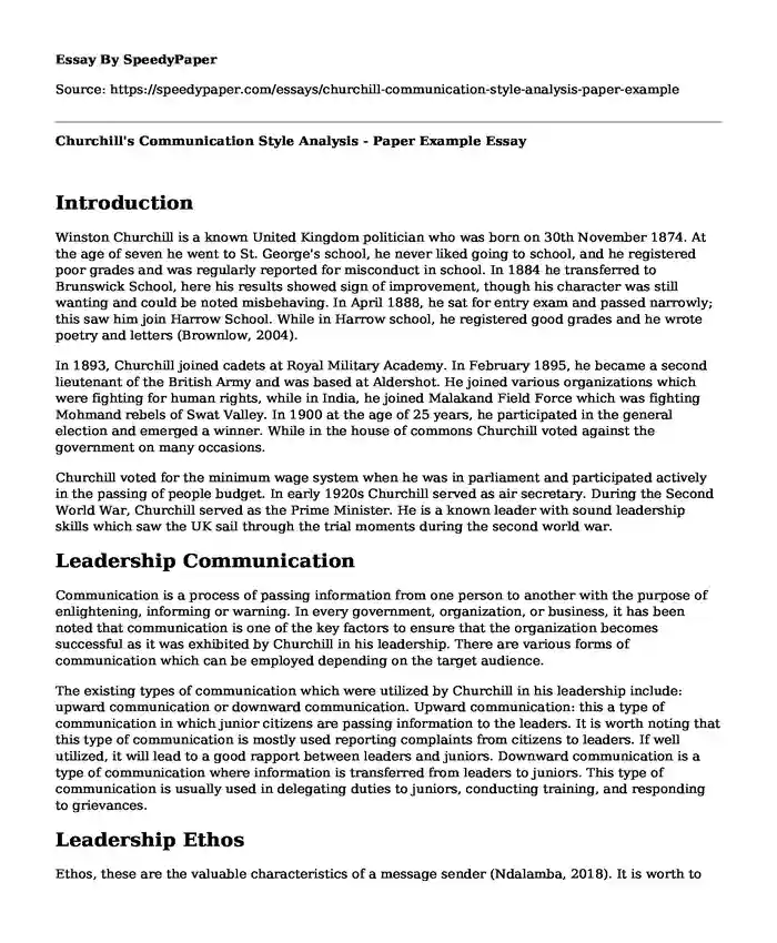 Churchill's Communication Style Analysis - Paper Example