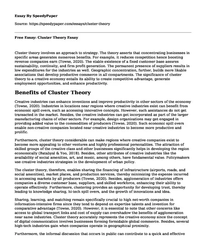 Free Essay: Cluster Theory