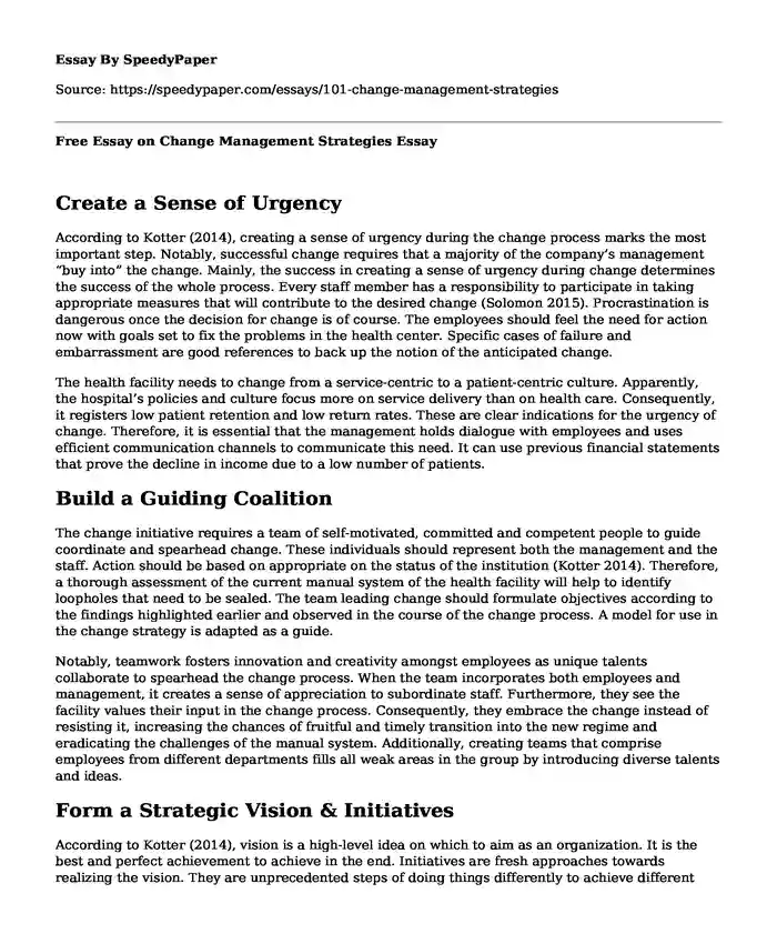 Free Essay on Change Management Strategies