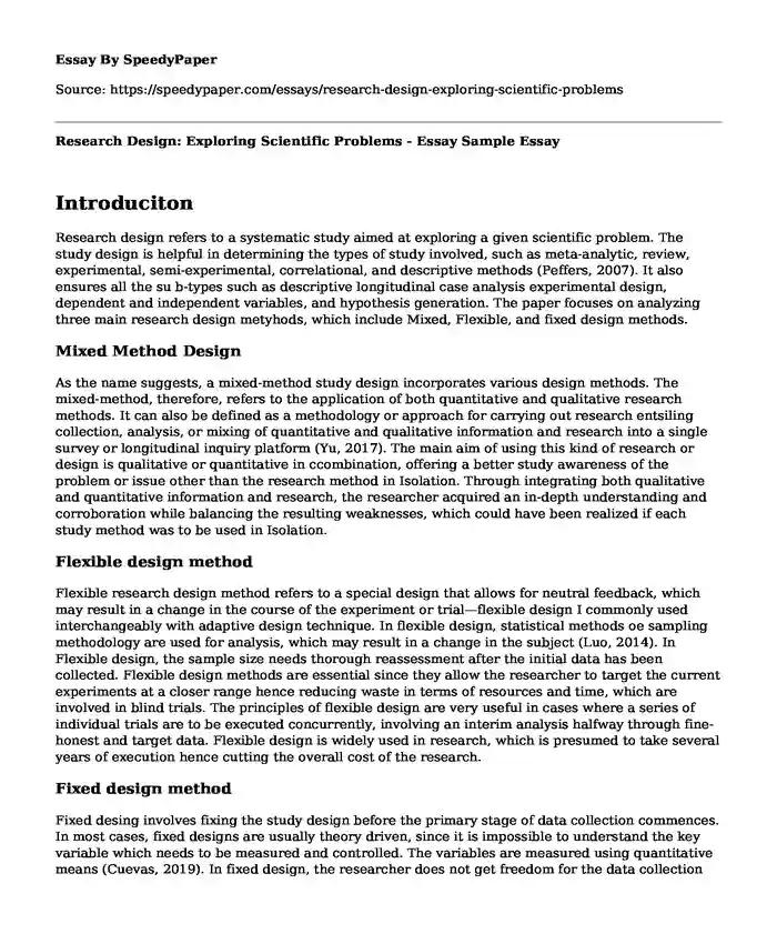 Research Design: Exploring Scientific Problems - Essay Sample