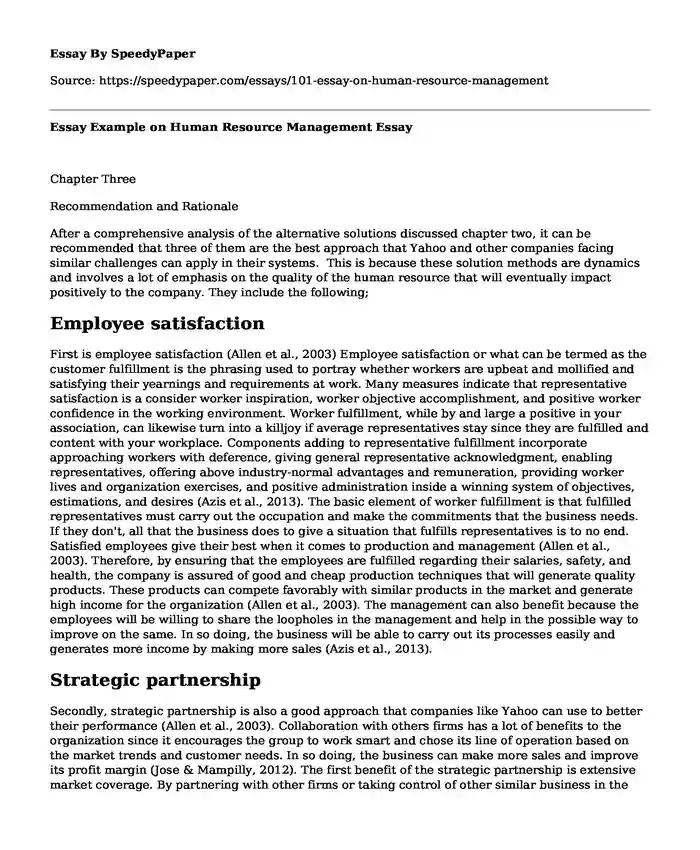 Essay Example on Human Resource Management