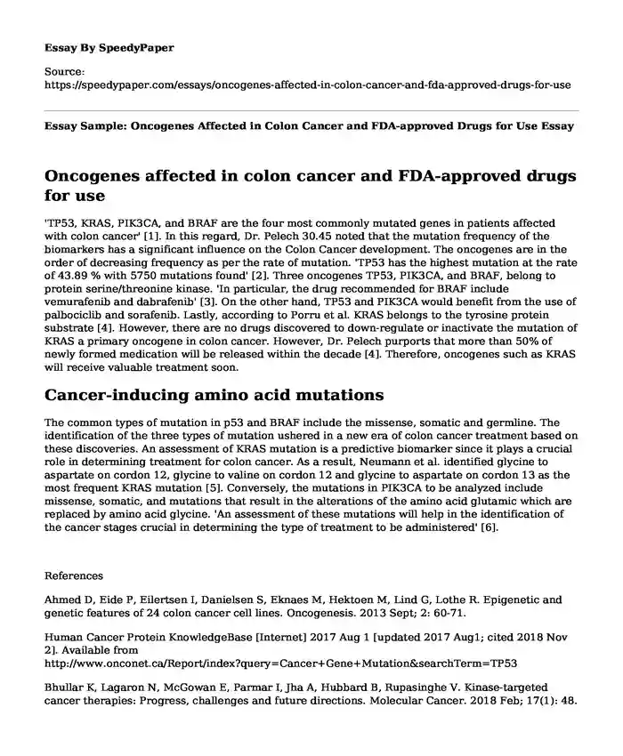 Essay Sample: Oncogenes Affected in Colon Cancer and FDA-approved Drugs for Use