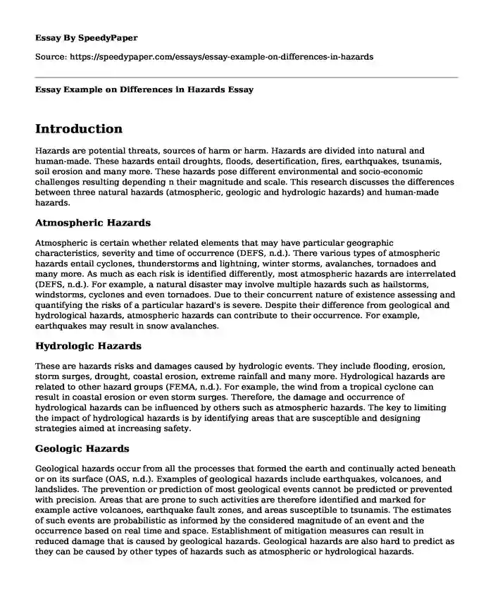 Essay Example on Differences in Hazards