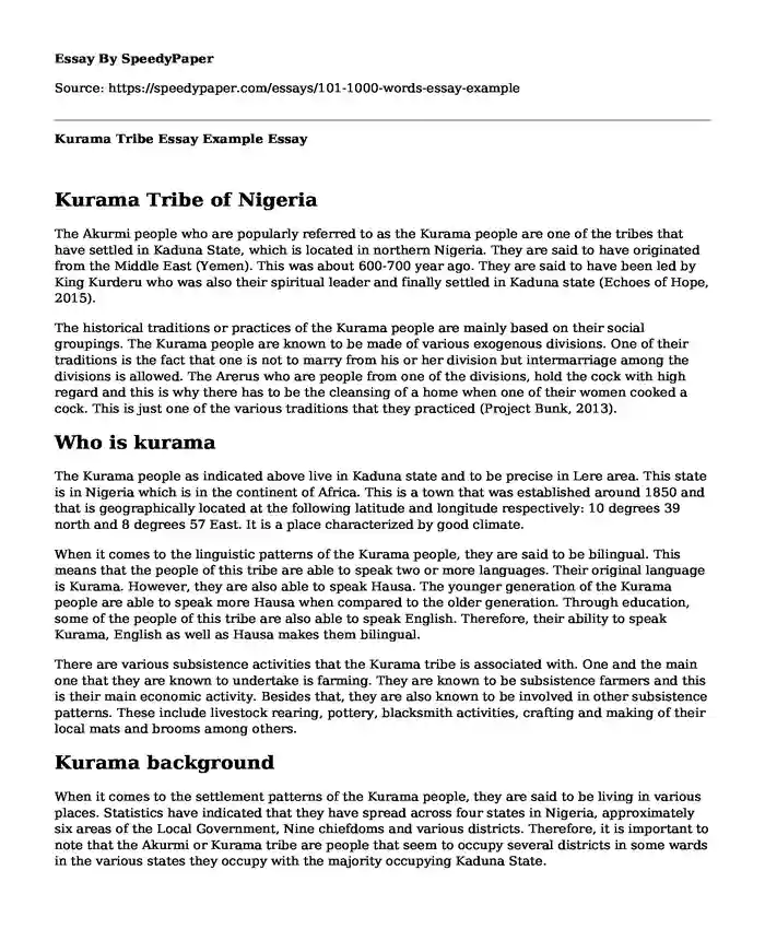 Kurama Tribe Essay Example