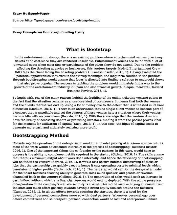 Essay Example on Bootstrap Funding
