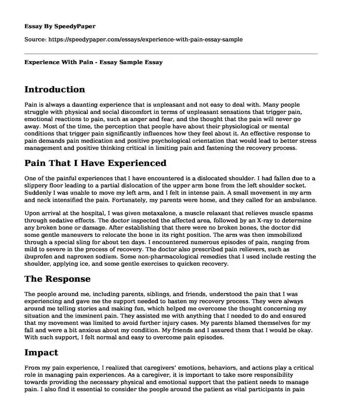 Experience With Pain - Essay Sample