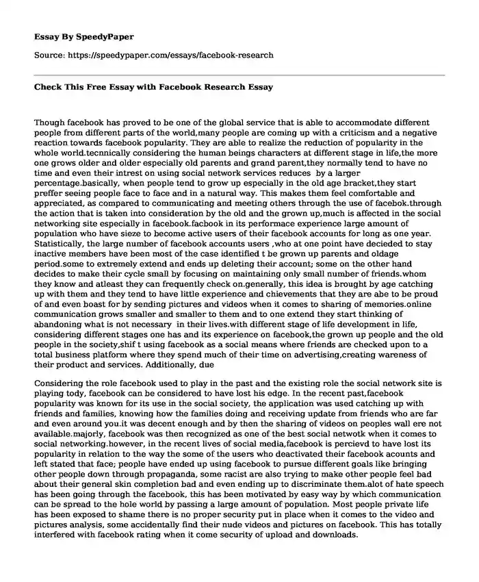 Check This Free Essay with Facebook Research