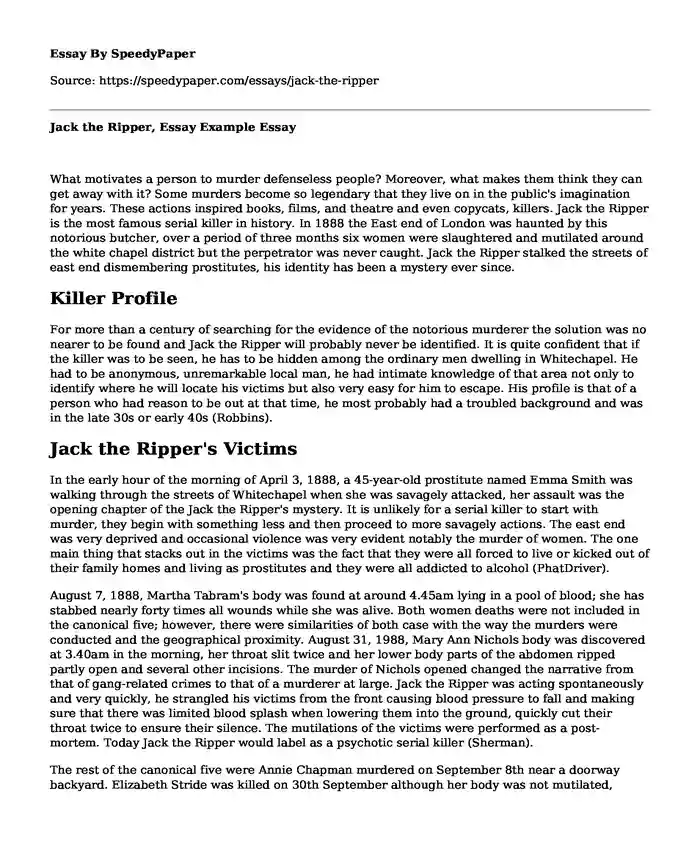 Jack the Ripper, Essay Example