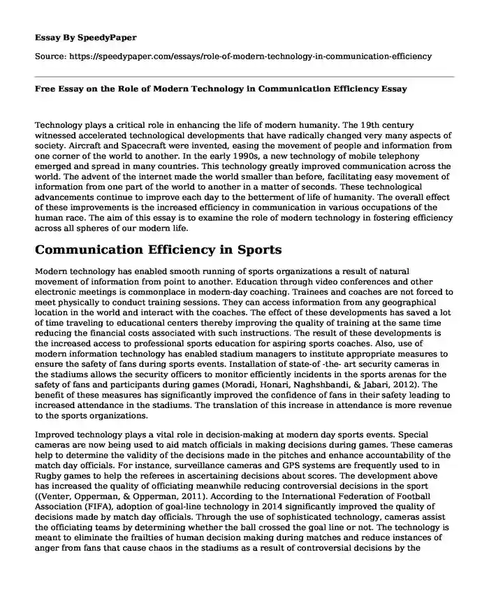 Free Essay on the Role of Modern Technology in Communication Efficiency