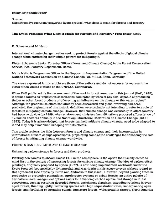 The Kyoto Protocol: What Does It Mean for Forests and Forestry? Free Essay