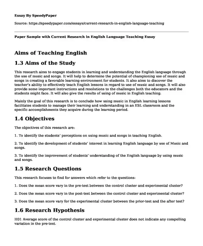 Paper Sample with Current Research in English Language Teaching