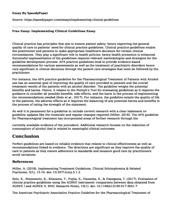 Free Essay: Implementing Clinical Guidelines