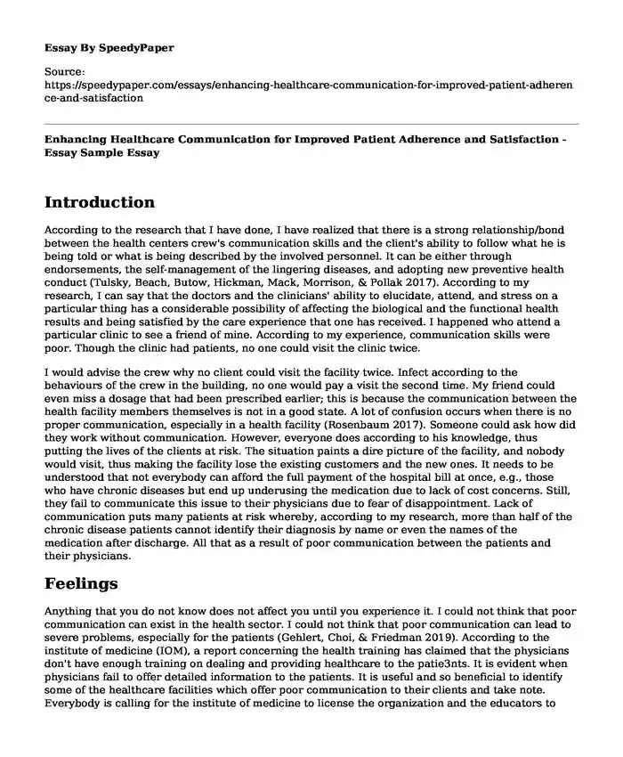 Enhancing Healthcare Communication for Improved Patient Adherence and Satisfaction - Essay Sample