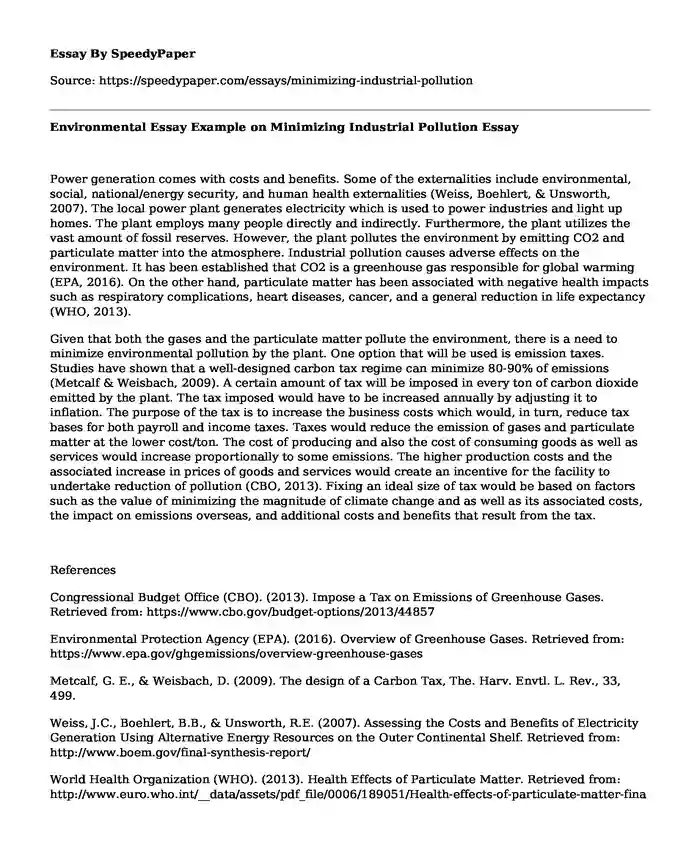 Environmental Essay Example on Minimizing Industrial Pollution