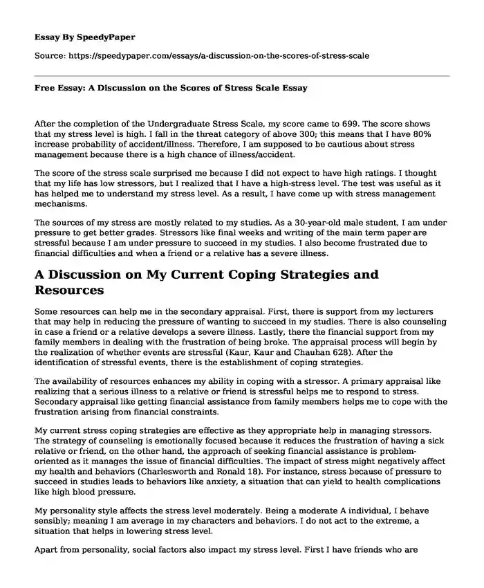 Free Essay: A Discussion on the Scores of Stress Scale