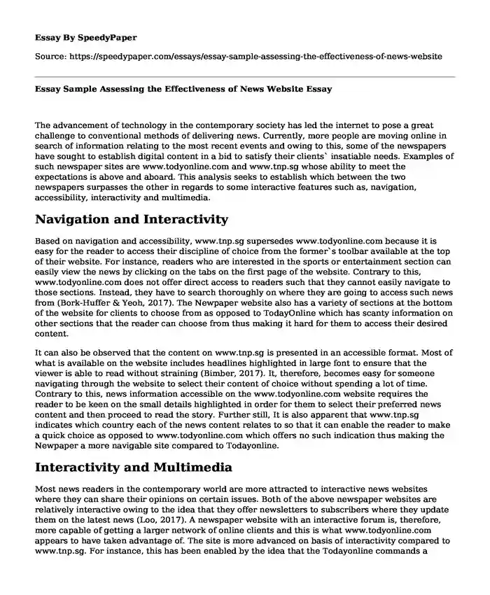 Essay Sample Assessing the Effectiveness of News Website