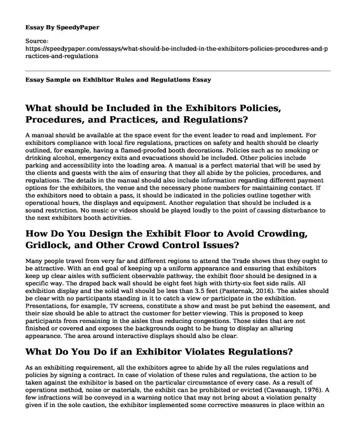 Essay Sample on Exhibitor Rules and Regulations