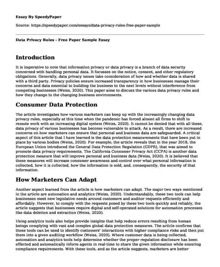 Data Privacy Rules - Free Paper Sample