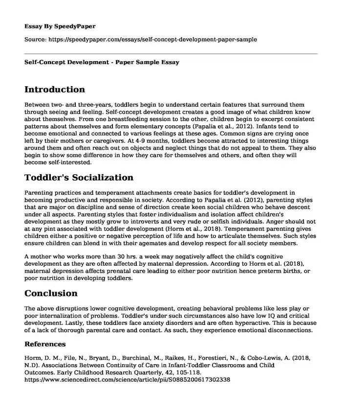 Self-Concept Development - Paper Sample