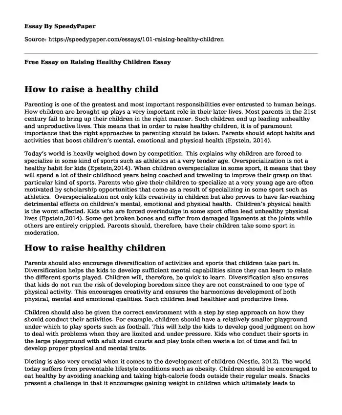 Free Essay on Raising Healthy Children
