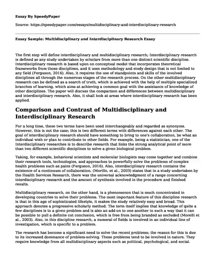Essay Sample: Multidisciplinary and Interdisciplinary Research