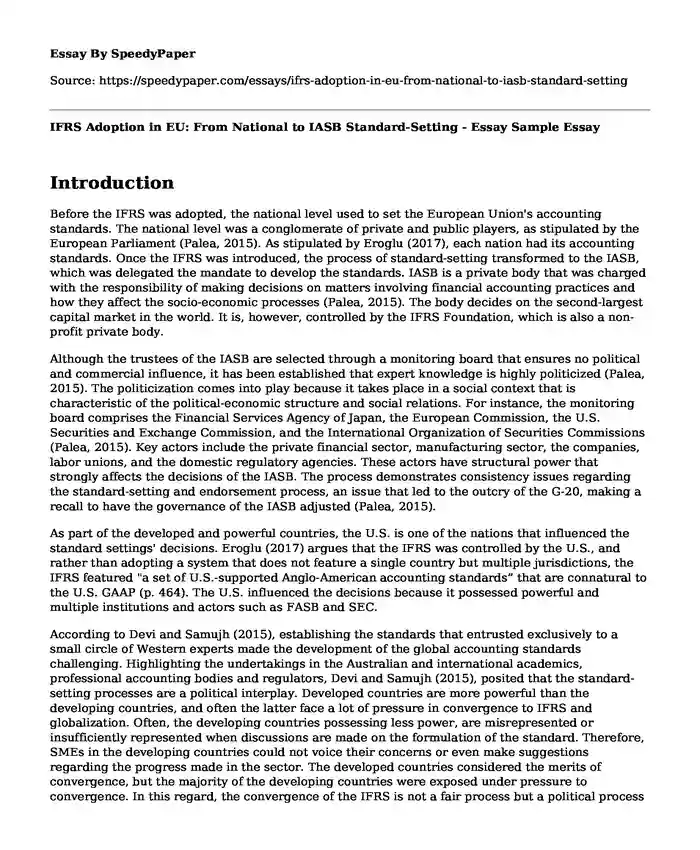 IFRS Adoption in EU: From National to IASB Standard-Setting - Essay Sample