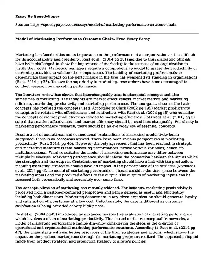 Model of Marketing Performance Outcome Chain. Free Essay