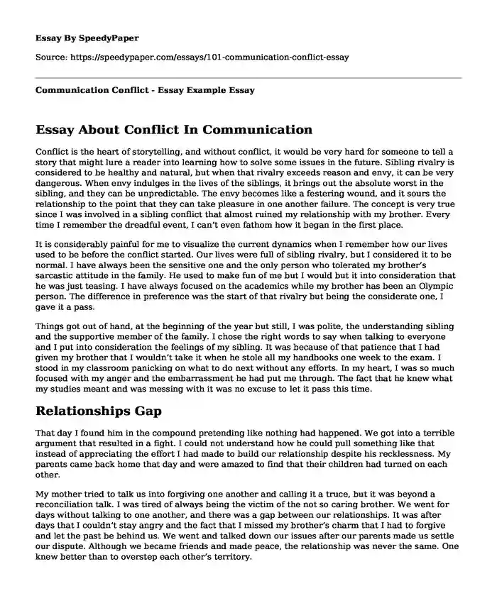Communication Conflict - Essay Example