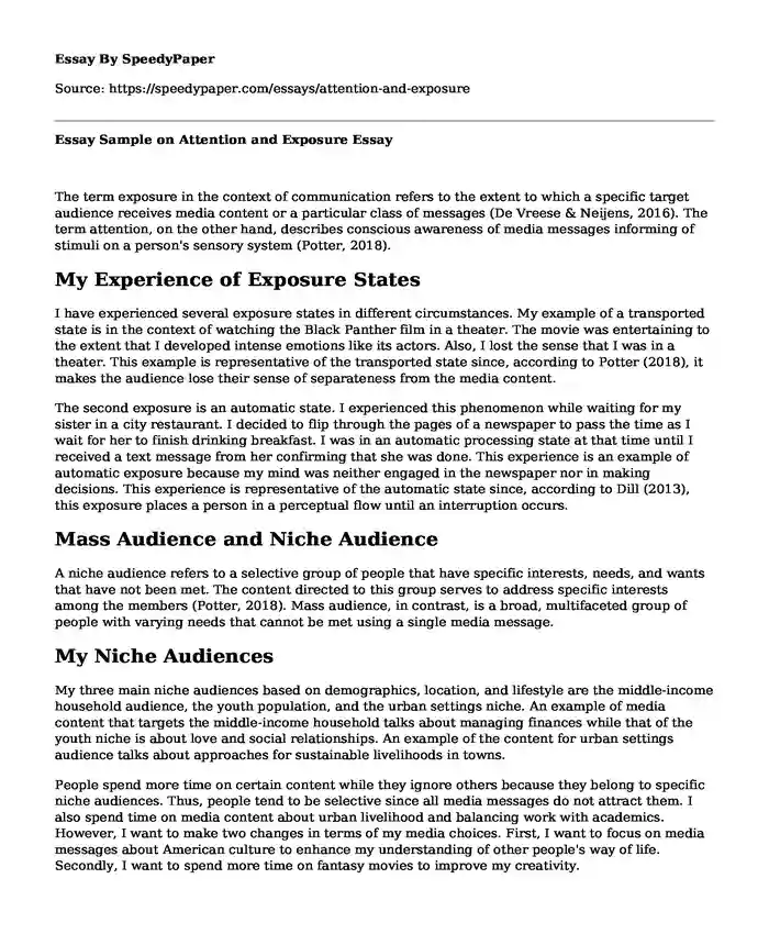 Essay Sample on Attention and Exposure