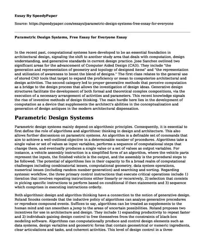 Parametric Design Systems, Free Essay for Everyone